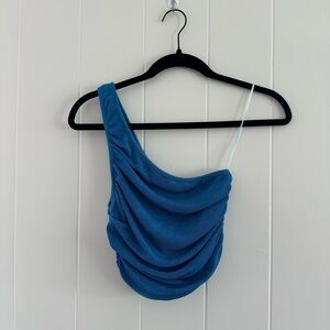 Blue One-Shoulder Draped Top